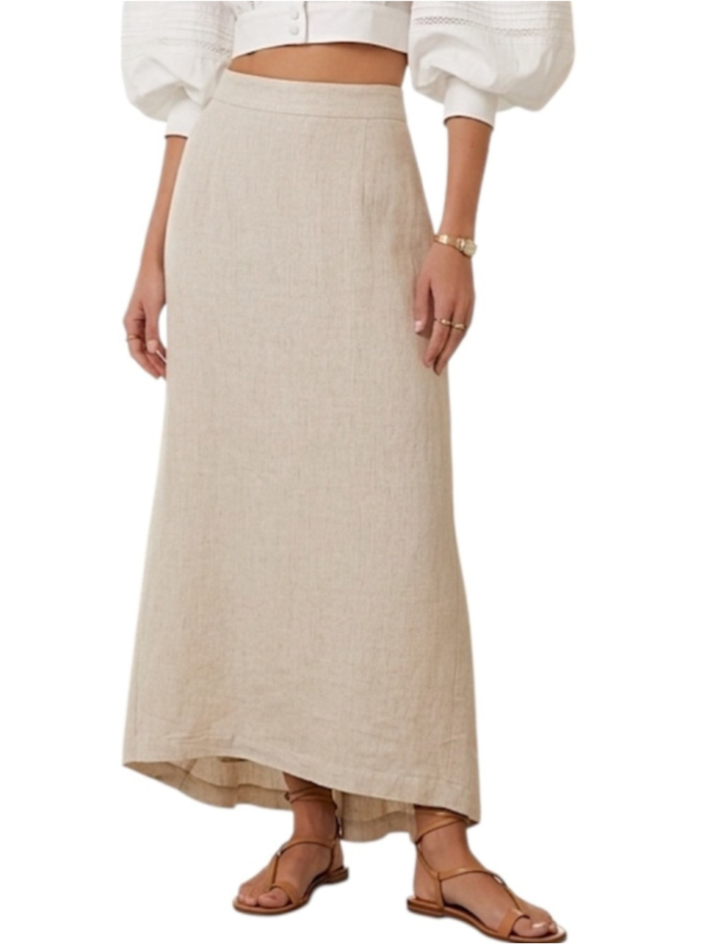 Vintage 80s 90s linen blend beige long minimalist old money maxi skirt 9
